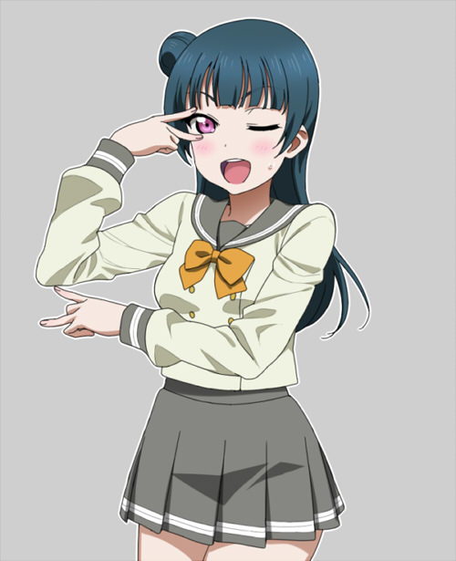 1girl, bow, bowtie, cowboy_shot, grey_background, hair_bun, long_hair, looking_at_viewer