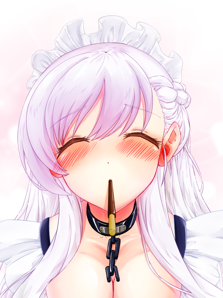 1girl, azur_lane, bangs, belfast_(azur_lane), blush, braid, breasts, chains