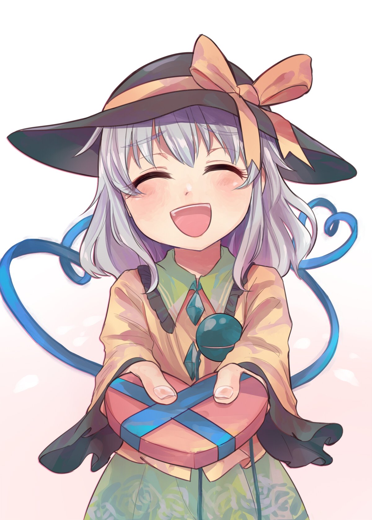 1girl, ^_^, black_hat, bow, closed_eyes, collar, collared_shirt, commentary_request