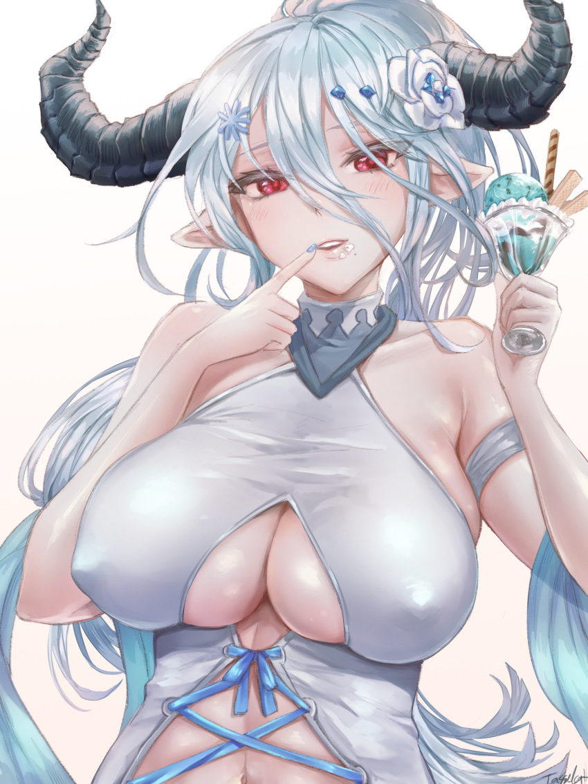 1girl, absurdres, alternate_costume, bare_shoulders, blush, breasts, center_opening, cleavage