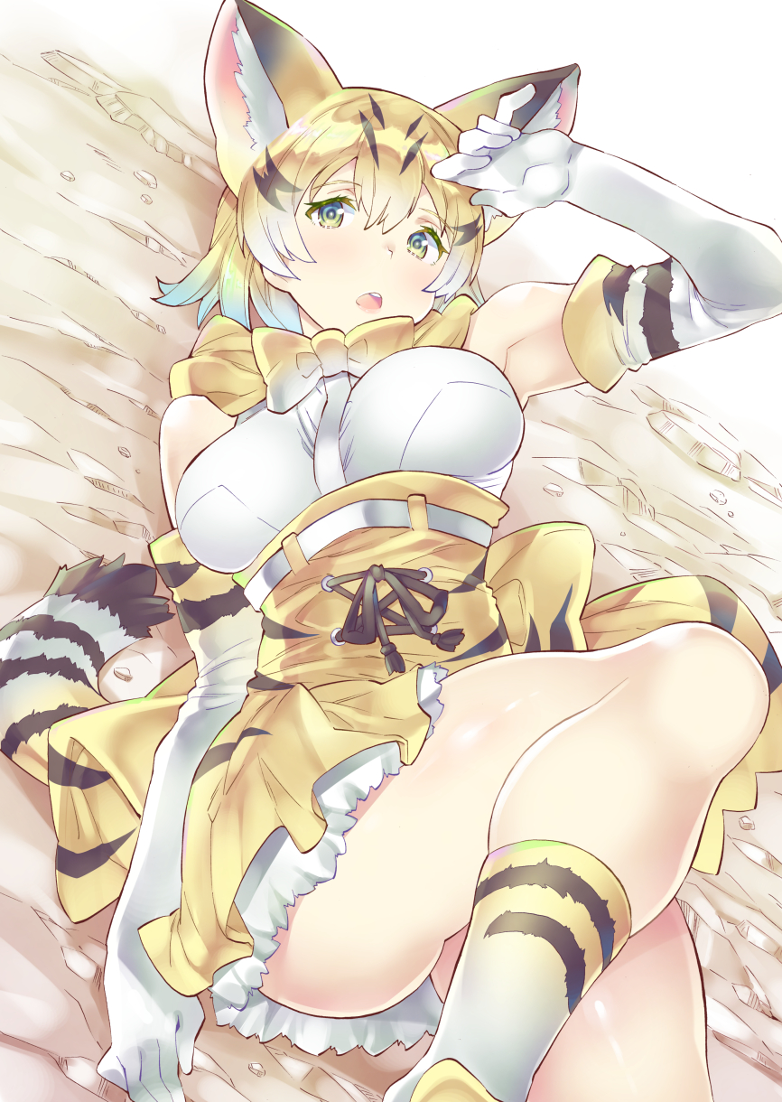 1girl, animal_ears, blonde_hair, bow, bowtie, breasts, cat_ears, cat_tail