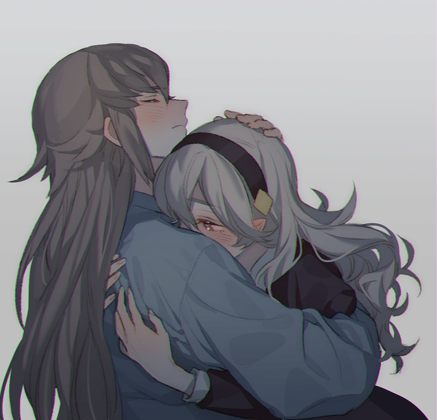 1boy, 1girl, blush, closed_eyes, closed_mouth, couple, female_my_unit_(fire_emblem_if), fire_emblem