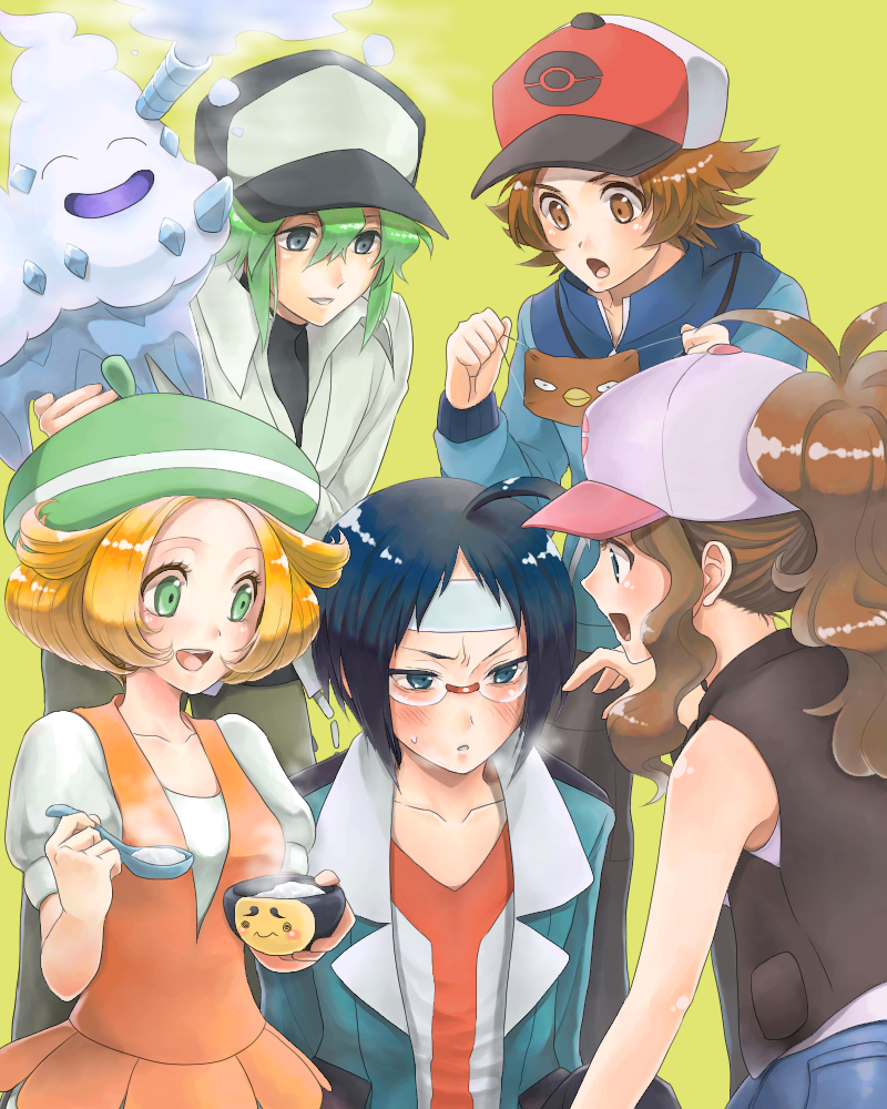 bel_(pokemon), beret, blonde_hair, blush, breasts, cheren_(pokemon), commentary_request, dicembre04