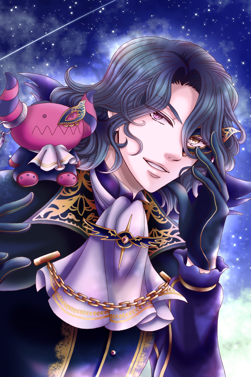 1boy, asselin_bb_ii, black_gloves, character_request, gloves, heterochromia, highres, idolmaster