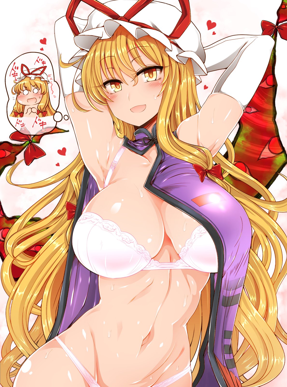 1girl, :d, armpits, arms_behind_head, bdsm, blonde_hair, blush, bondage