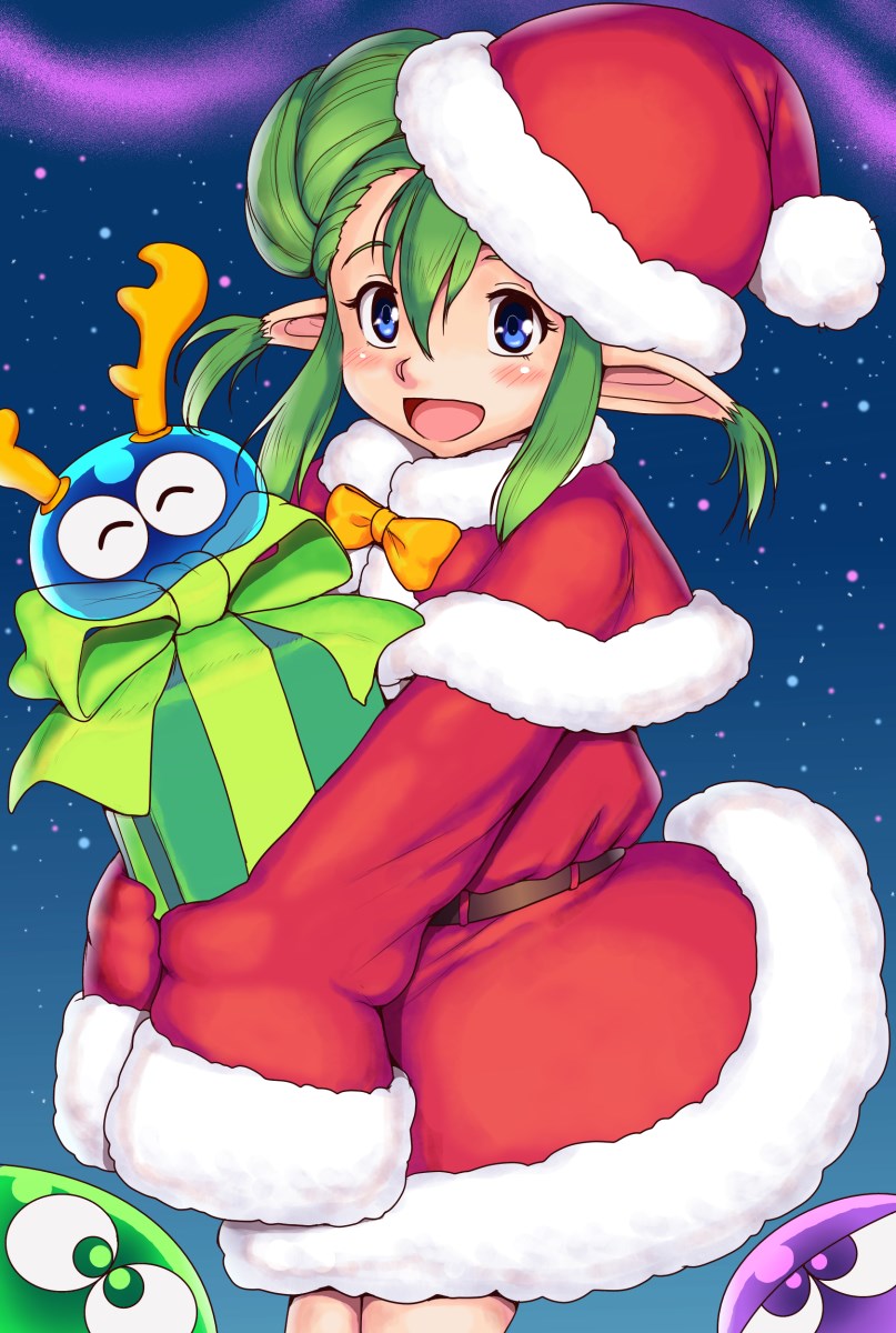 1girl, ^_^, antlers, aurora, belt, blue_eyes, blush, bow