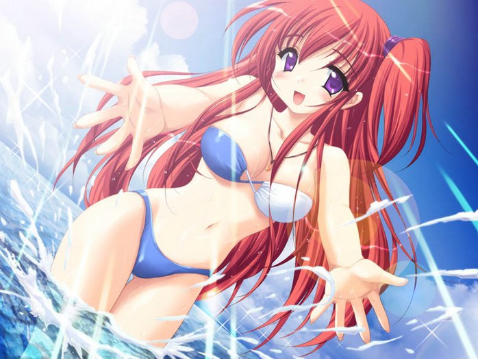 beach, bikini, dutch_angle, emily_(pure_dream), game_cg, jewelry, long_hair, moero_downhill_night_2