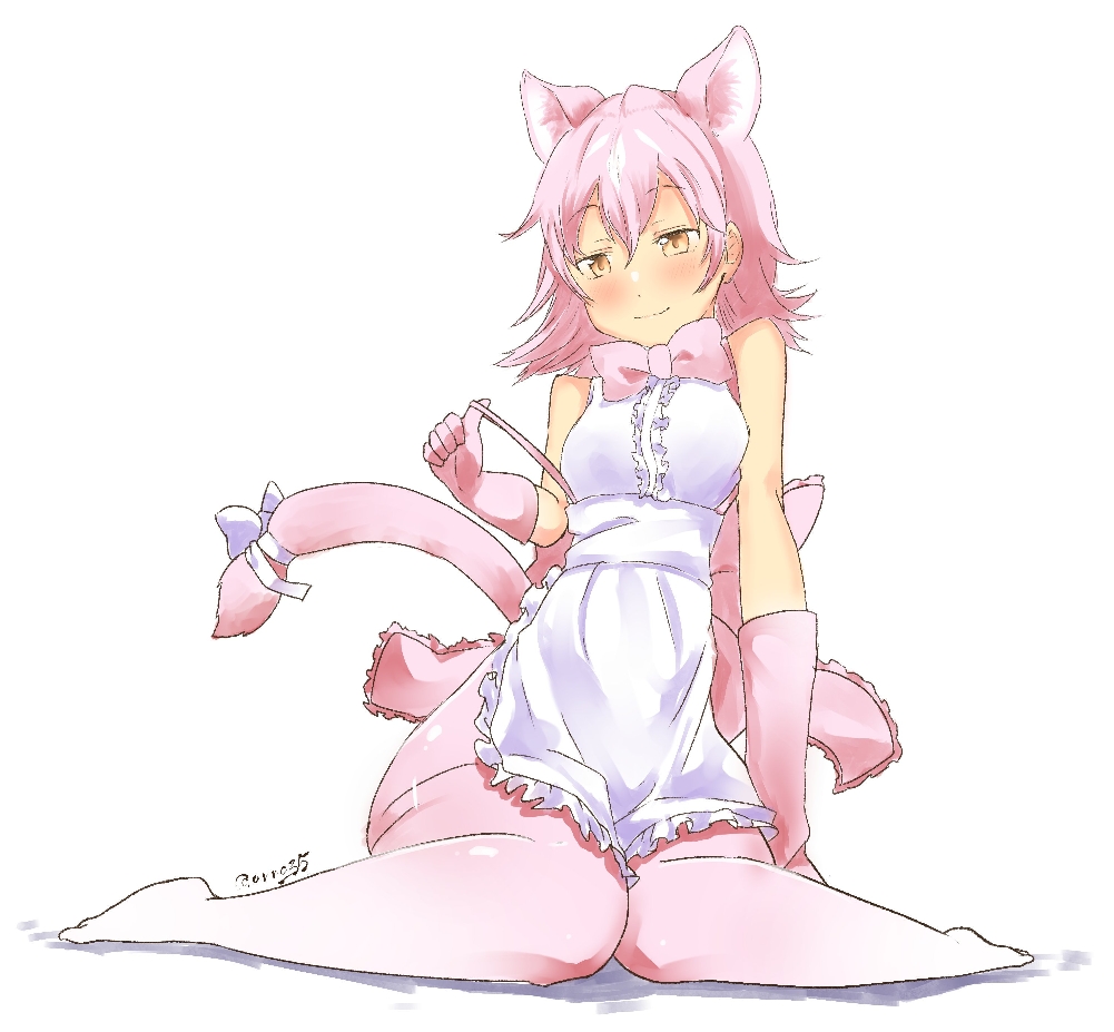 1girl, animal_ears, apron, aranagi_(arng_4401), bare_shoulders, blush, bow, bowtie