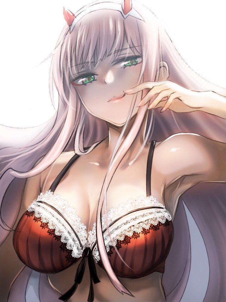 1girl, armpits, bra, breasts, cleavage, darling_in_the_franxx, green_eyes, herozu_(xxhrd)