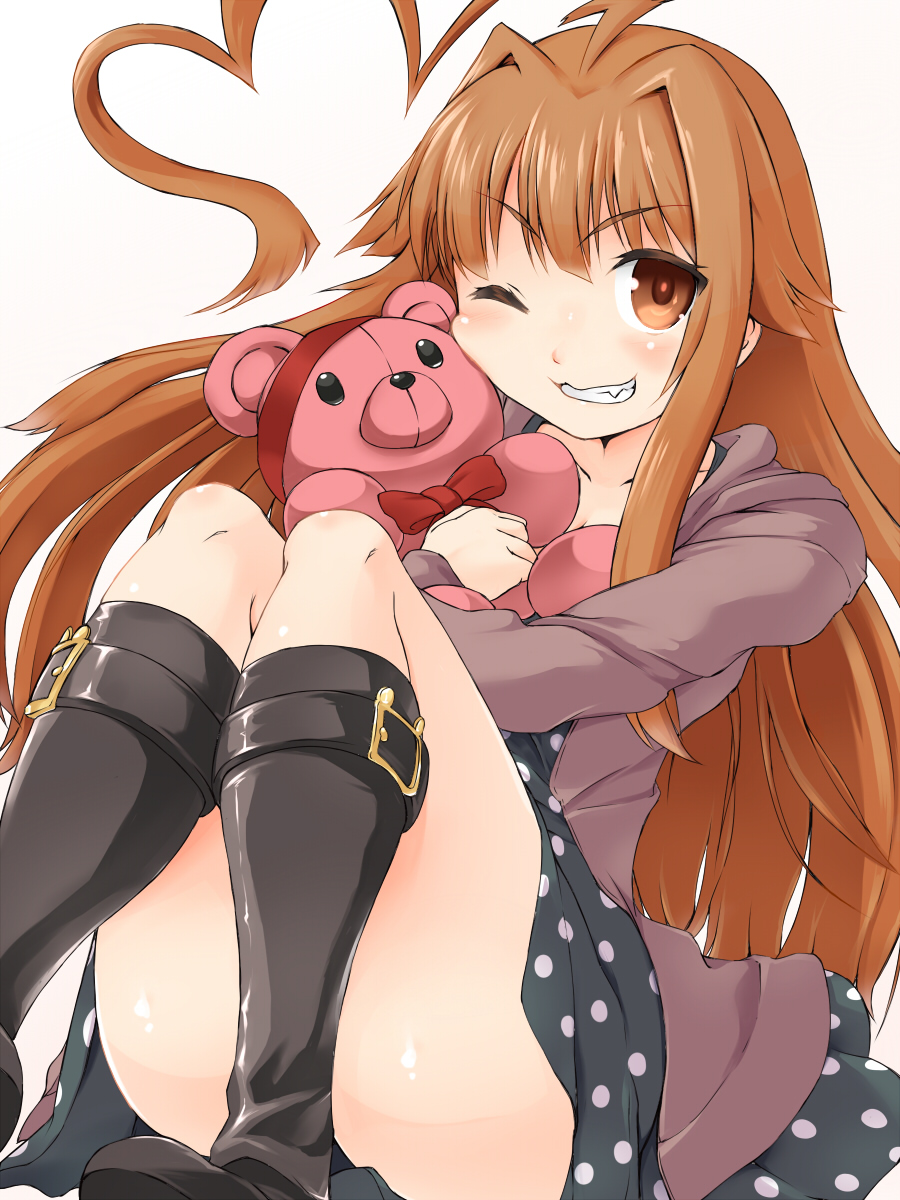 1girl, ;d, ahoge, bangs, black_dress, black_footwear, black_panties, blunt_bangs