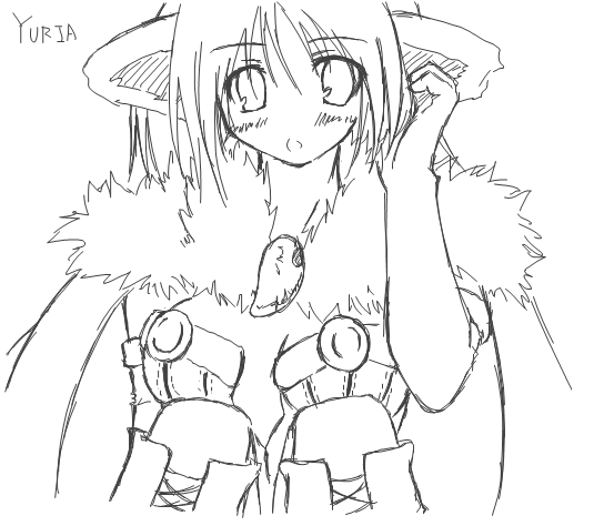 alchemist, animal_ears, blush, breasts, cape, cleavage, elbow_gloves, gloves