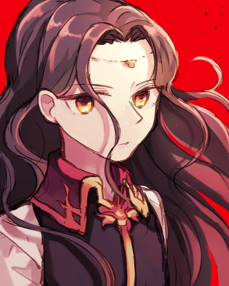 androgynous, black_hair, brown_hair, fire_emblem, fire_emblem:_rekka_no_ken, jewelry, limstella_(fire_emblem), long_hair, looking_at_viewer, sisuko1016, solo, yellow_eyes