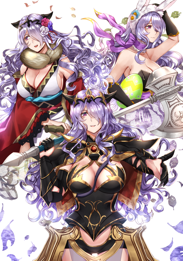 1girl, animal_ears, armor, axe, breasts, camilla_(fire_emblem_if), cleavage, easter_egg