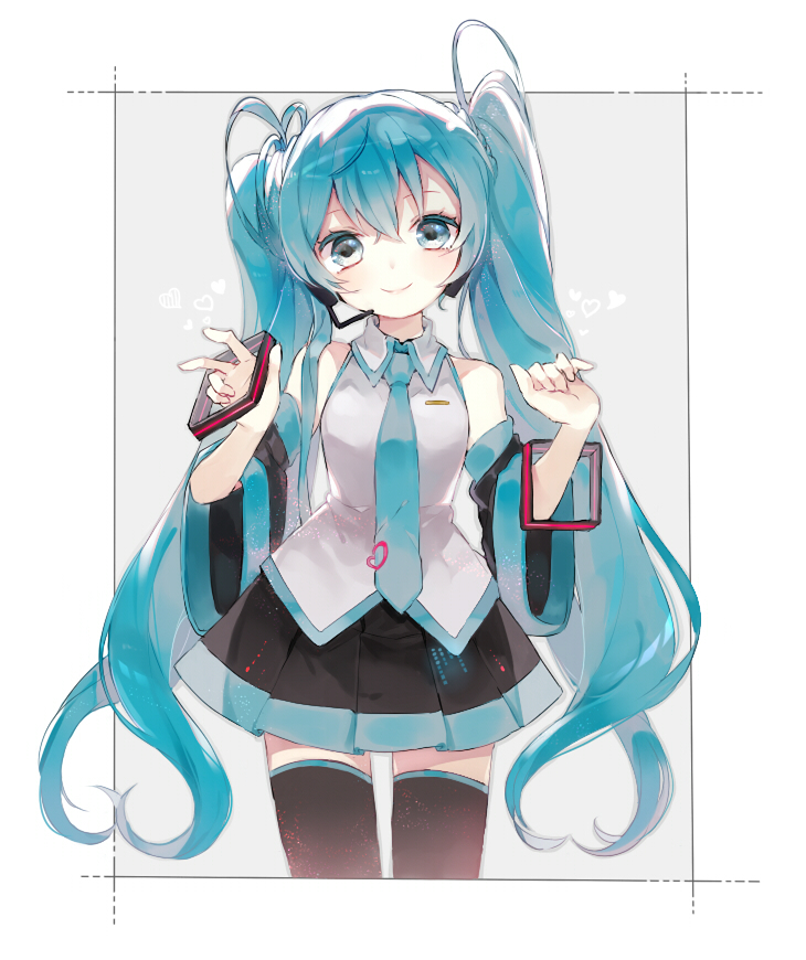 1girl, aqua_eyes, aqua_hair, detached_sleeves, hatsune_miku, long_hair, necktie, niwa_(ejizon)