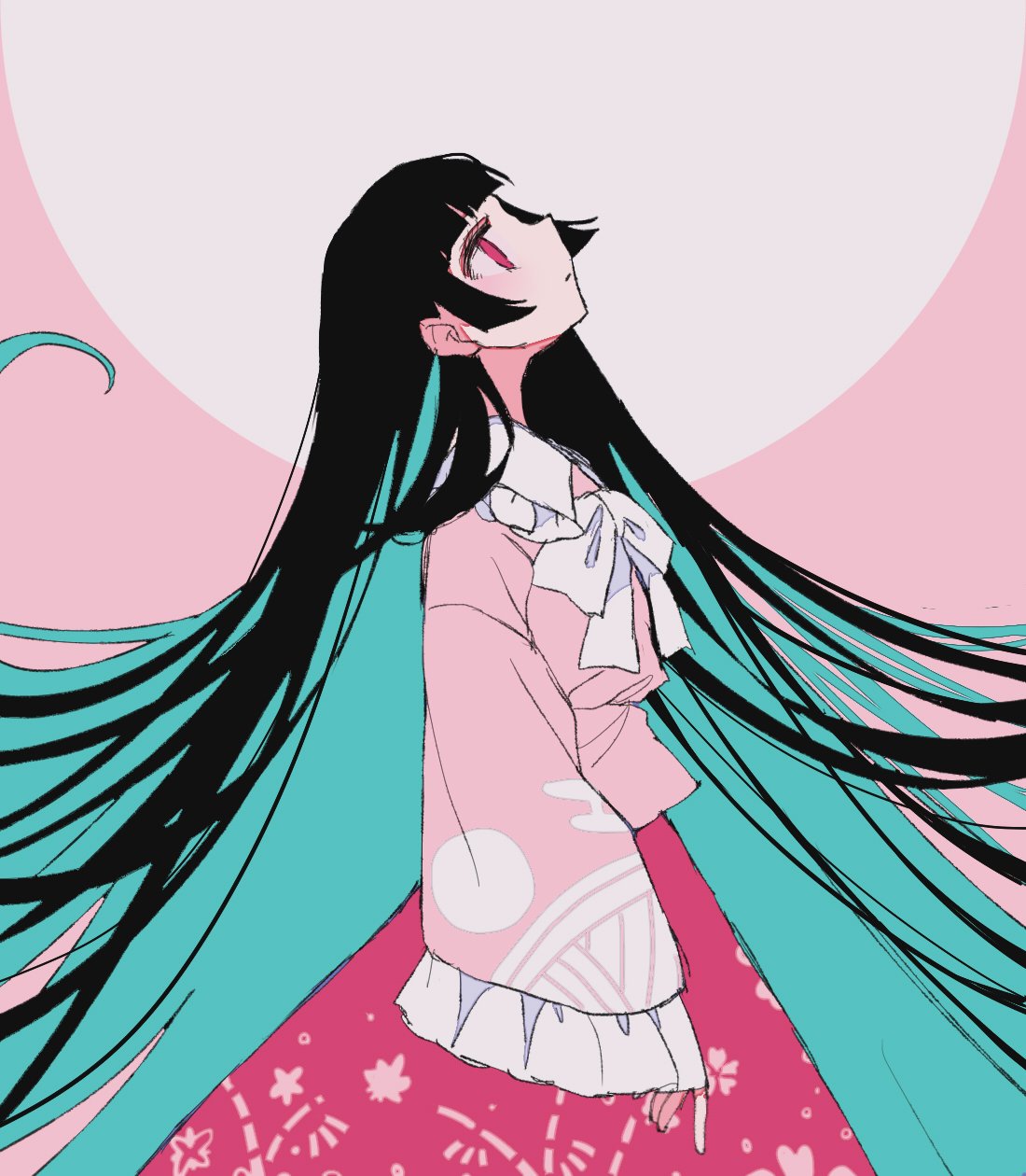 1girl, black_hair, busujima_(kusahana), full_moon, highres, hime_cut, houraisan_kaguya, japanese_clothes