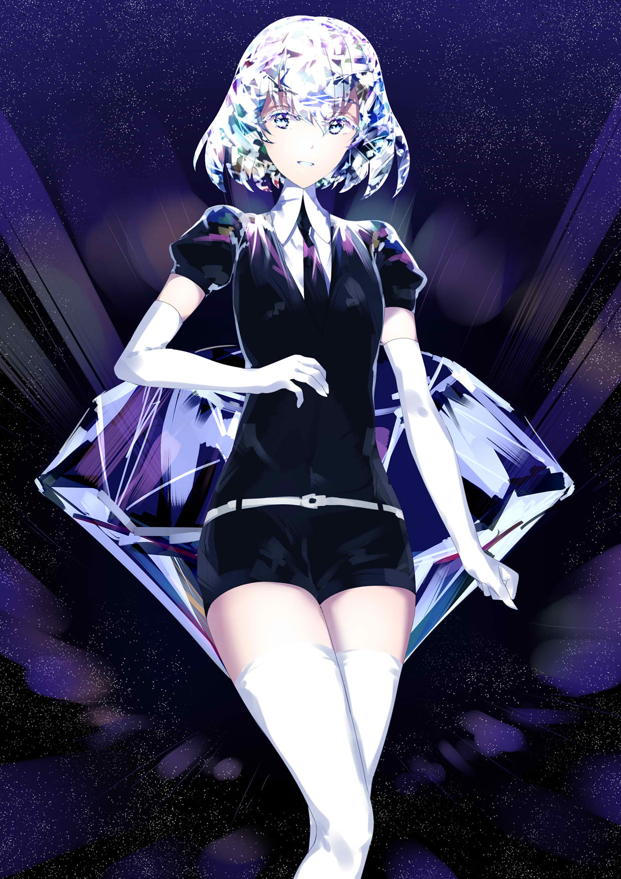 androgynous, diamond, diamond_(houseki_no_kuni), elbow_gloves, gem, gem_uniform_(houseki_no_kuni), gloves, highres
