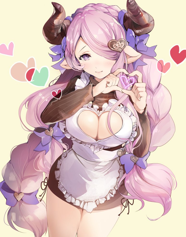 +_+, 1girl, apron, bangs, blush, bow, braid, breasts