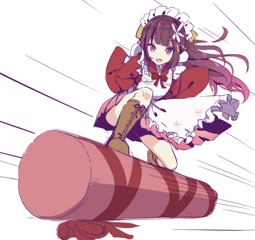 1girl, arms_behind_back, bangs, blunt_bangs, boots, bow, cross-laced_footwear, dragon_ball
