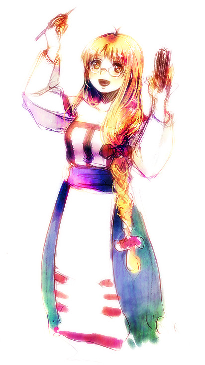 1girl, arc_the_lad, arc_the_lad_ii, bare_shoulders, blonde_hair, braid, breasts, brown_eyes