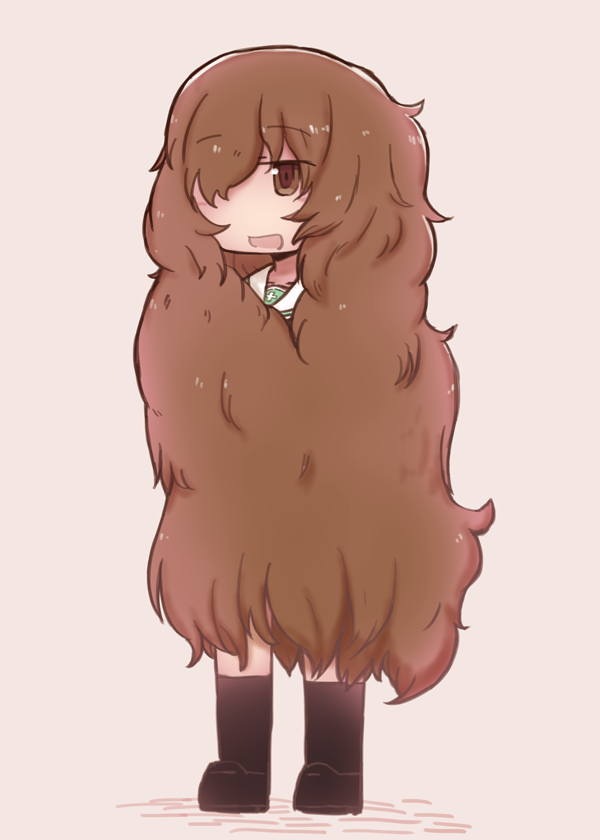 1girl, akiyama_yukari, alternate_hairstyle, brown_eyes, brown_hair, girls_und_panzer, hair_over_one_eye, long_hair
