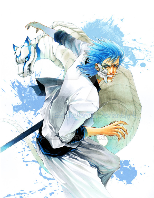 1boy, arrancar, bleach, blue, blue_eyes, blue_hair, dual_persona, ecthelian