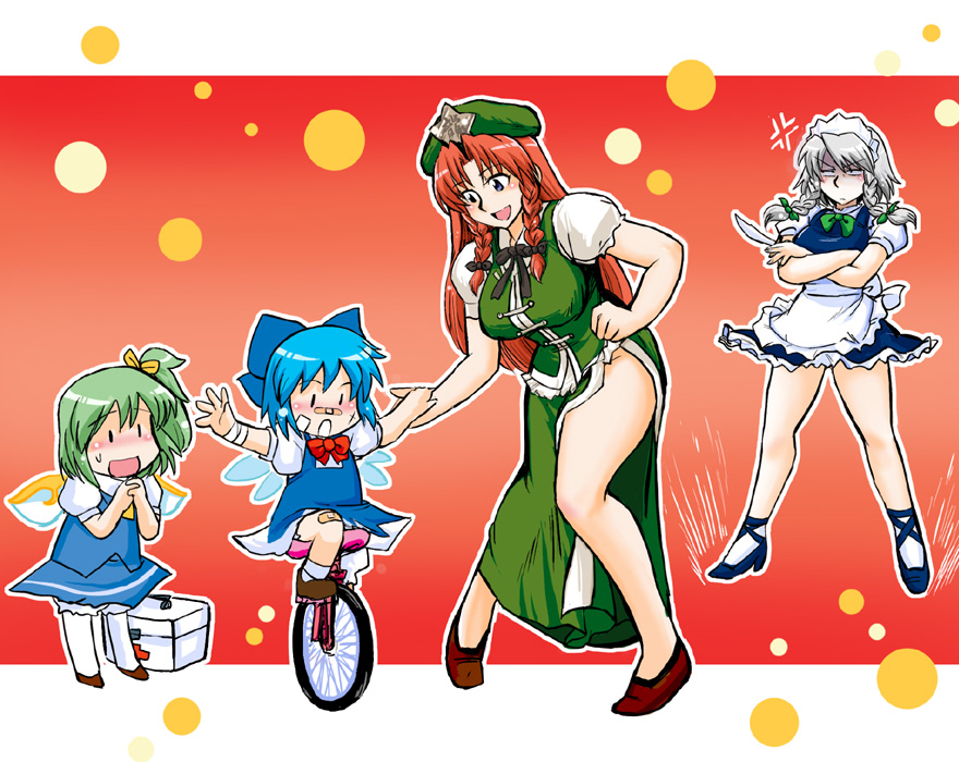 :d, annoyed, apron, azuki_osamitsu, bandaid, blue_hair, bow, braid