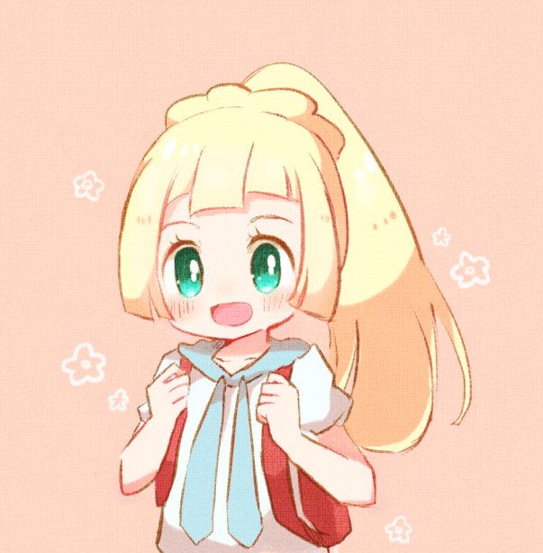 1girl, backpack, bag, blonde_hair, green_eyes, lillie_(pokemon), long_hair, open_mouth