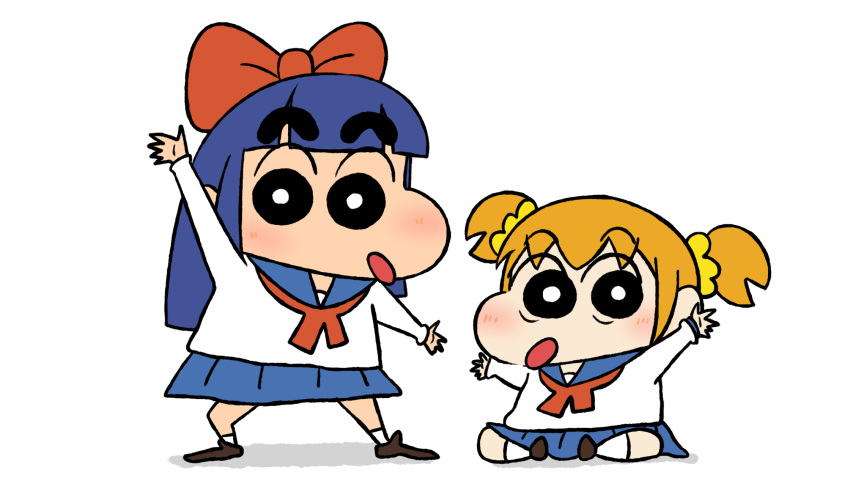 1boy, 1girl, chiban, cosplay, crayon_shin-chan, highres, koorogi_satomi, nohara_himawari