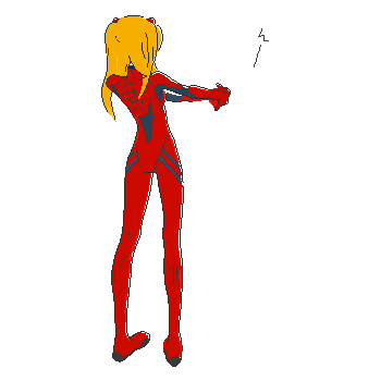 back, gen, long_hair, lowres, neon_genesis_evangelion, oekaki, orange_hair, plugsuit
