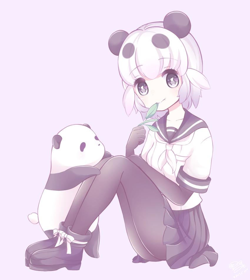 1girl, absurdres, ayumin39, bamboo, black_gloves, black_hair, black_legwear, black_skirt