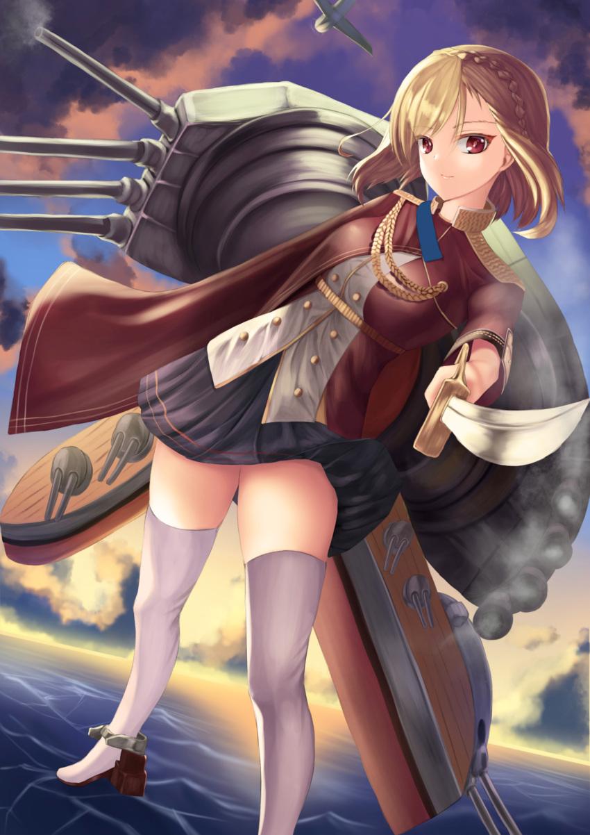 1girl, absurdres, azur_lane, blonde_hair, cape, dutch_angle, epaulettes, highres
