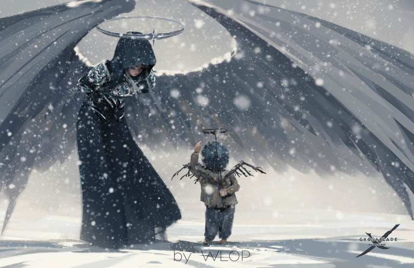 ambiguous_gender, angel, angel_wings, arm_behind_back, arm_up, armor, armored_dress, arms_behind_back