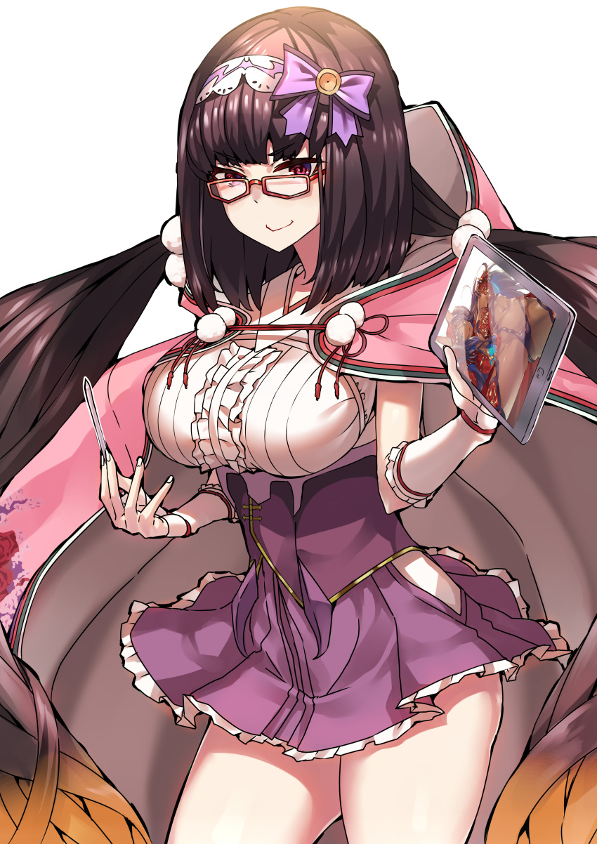 absurdres, black_hair, breasts, cloak, eruerumaccho, fate/grand_order, fate_(series), glasses
