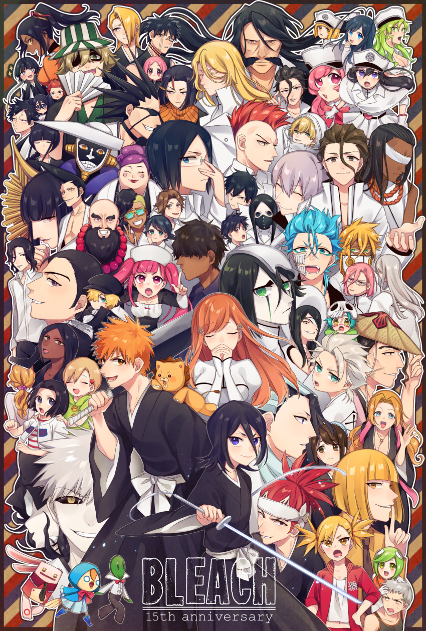 >:), 6+boys, 6+girls, :d, :o, :|, abarai_renji, adjusting_eyewear