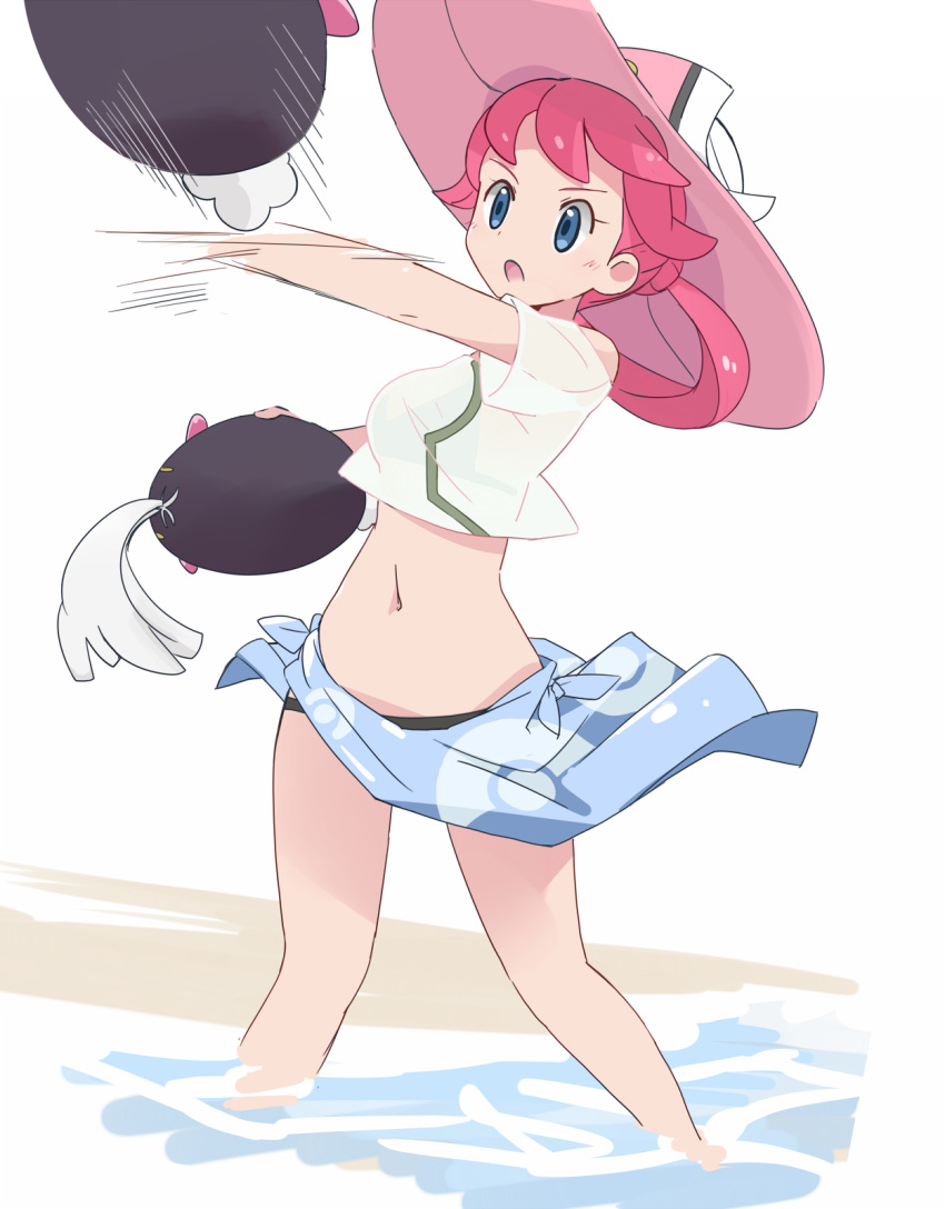 1girl, bikini, blue_eyes, female, hat, highres, joy_(pokemon), nagitaro