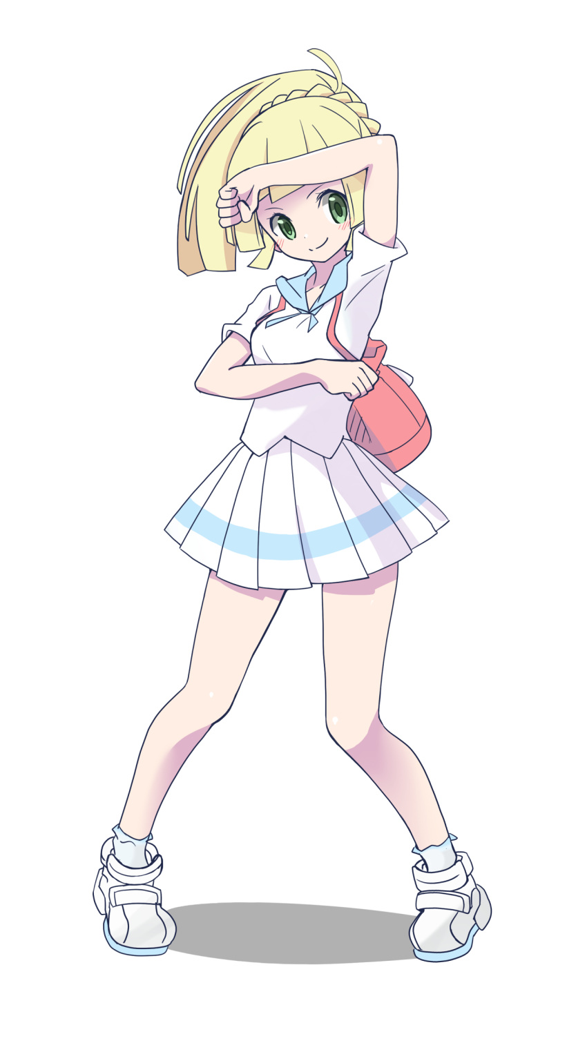 1girl, absurdres, backpack, bag, blonde_hair, female, green_eyes, highres