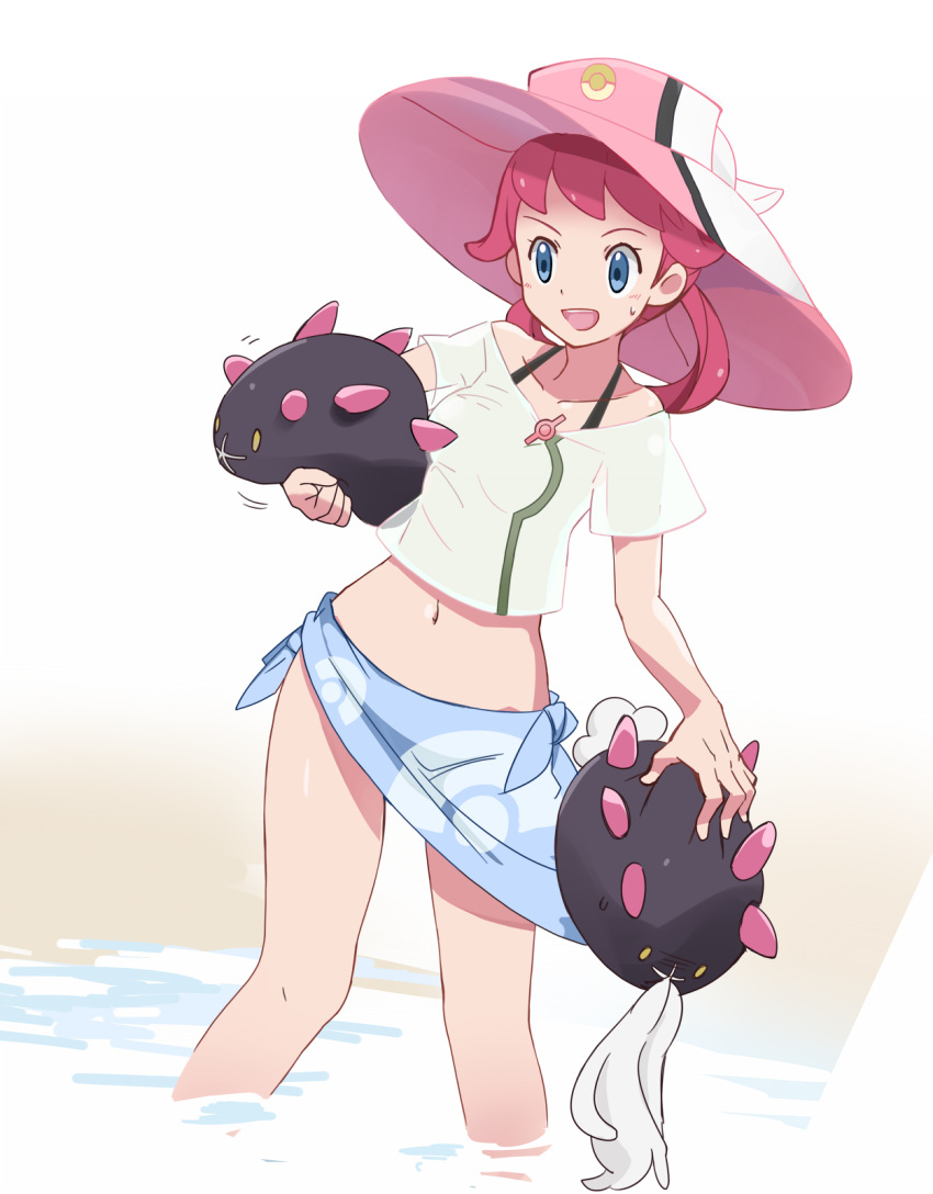 1girl, blue_eyes, female, hat, highres, joy_(pokemon), nagitaro, open_mouth