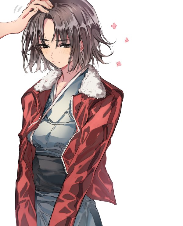 1girl, daenarys, fur-trimmed_collar, heart, jacket, japanese_clothes, kara_no_kyoukai, kimono