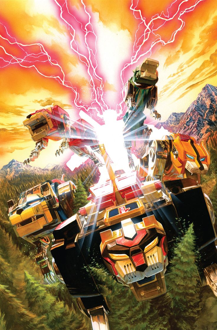 80s, alex_ross, claws, clouds, dusk, electricity, energy, epic, fangs, flying, forest, gattai, glowing, glowing_eyes, golion_(mecha), hyakujuu-ou_golion, jaws, light_rays, lion, mecha, mountain, nature, oldschool, paws, pine_tree, realistic, scan, separated, shiny, snow, super_robot, traditional_media, transformation, tree, when_you_see_it