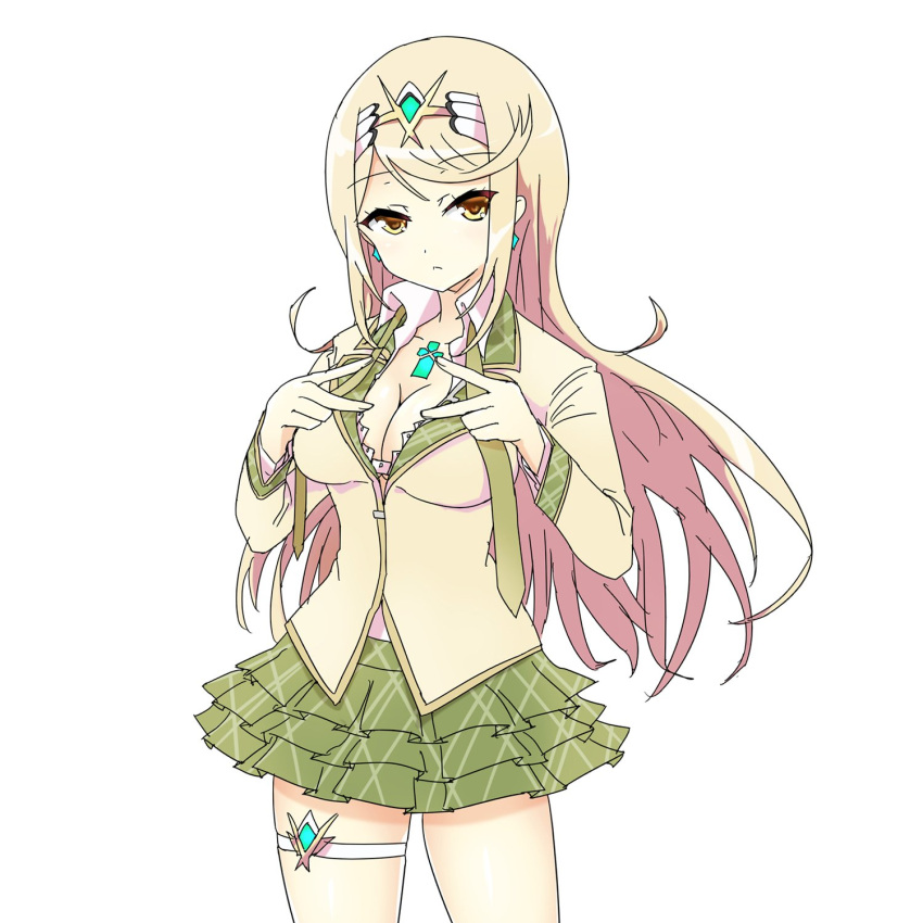 1girl, blonde_hair, blush, breasts, gloves, hair_ornament, highres, mythra_(xenoblade)
