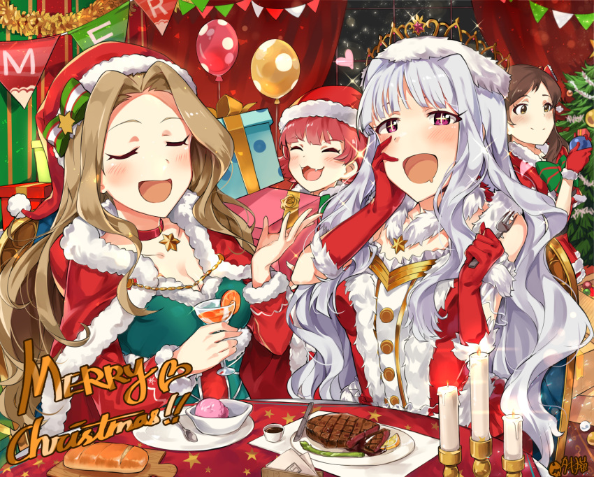 4girls, :d, blush, box, break, breasts, brown_eyes, brown_hair