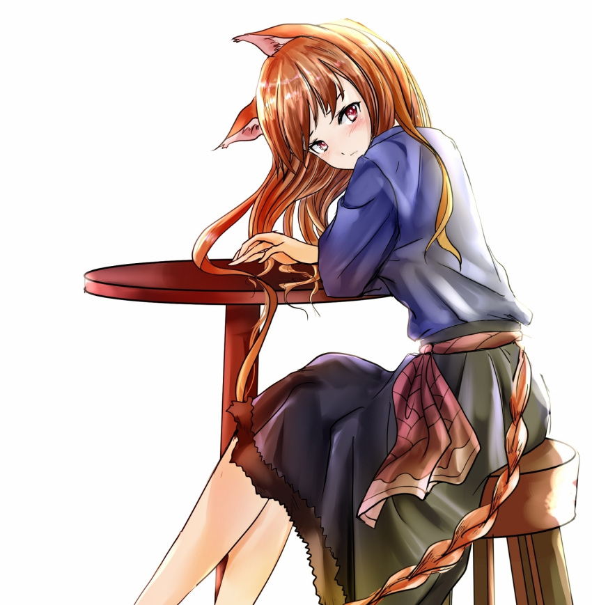 1girl, animal_ears, brown_hair, highres, holo, long_hair, no_tail, nyago