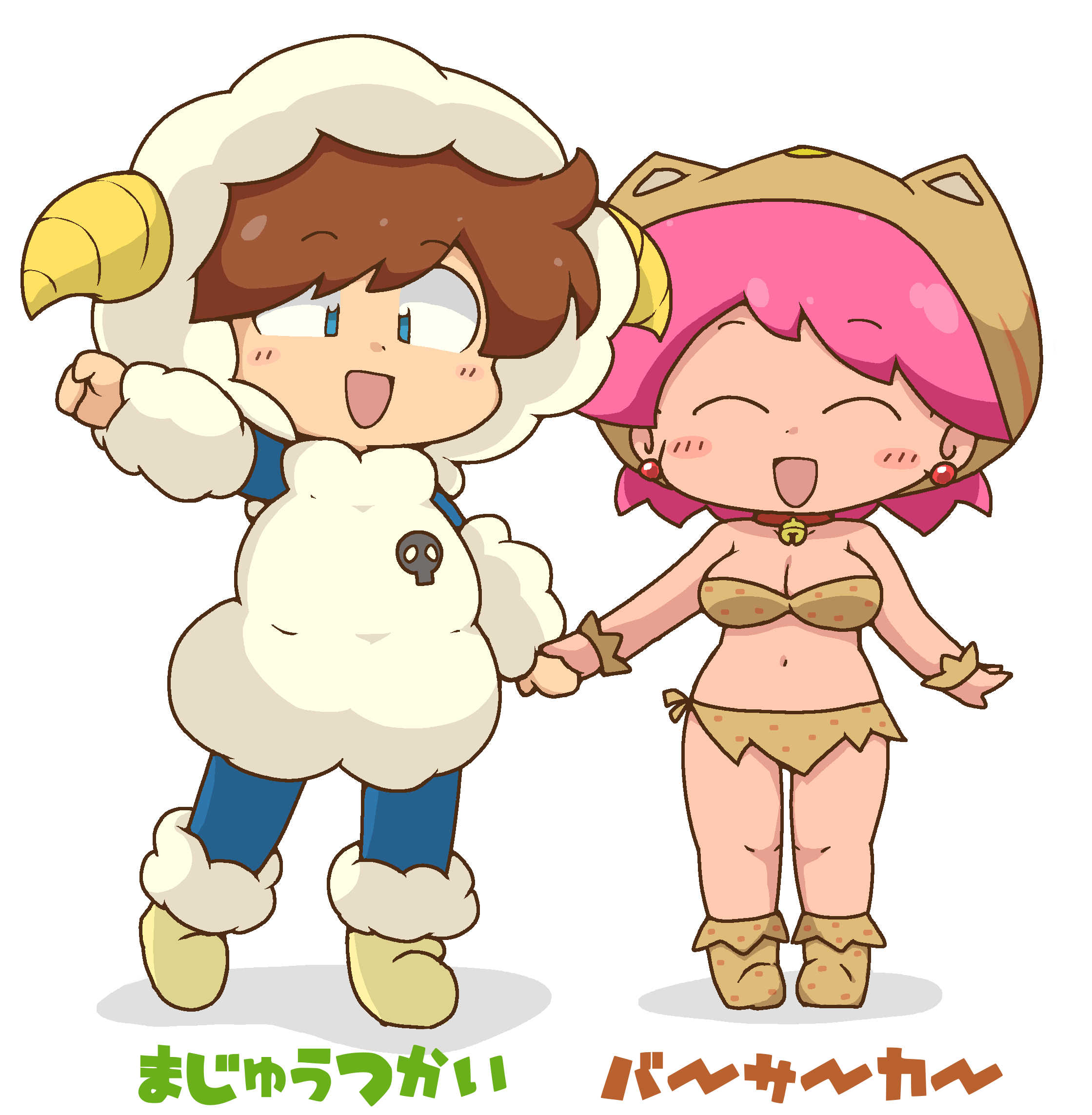 1boy, 1girl, :d, ^_^, animal_costume, animal_hood, ankle_boots, arm_up