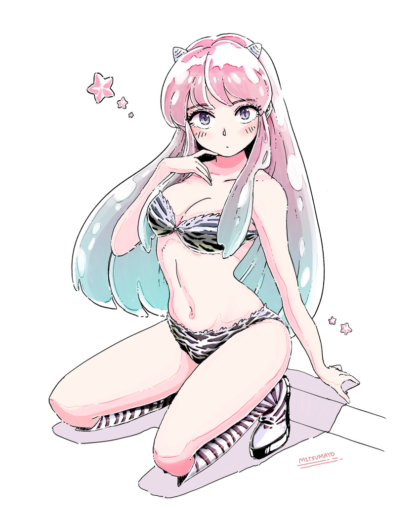 1girl, absurdres, animal_print, aqua_hair, bare_arms, bikini, blue_eyes, blush