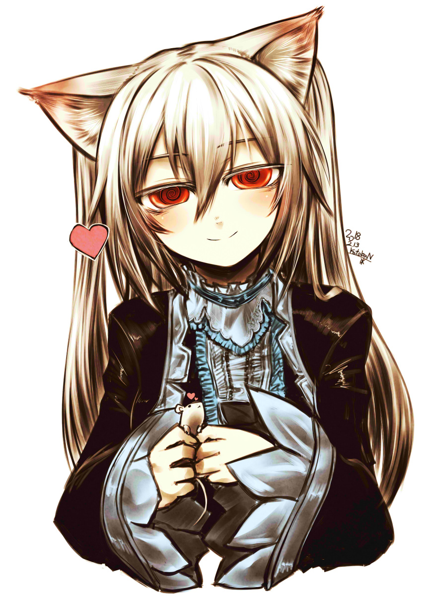 1girl, @_@, absurdres, animal_ears, black_dress, blush, cat_ears, closed_mouth
