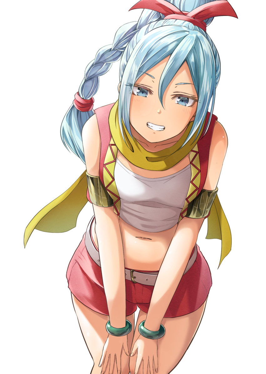 1girl, armband, bangle, blue_eyes, blue_hair, bracelet, braid, dragon_quest