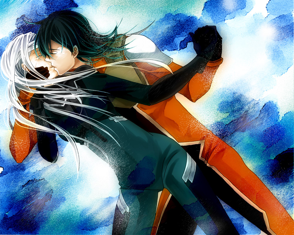 bandage, bandages, couple, green_hair, gundam, gundam_00, kamu, kamu_(camui)