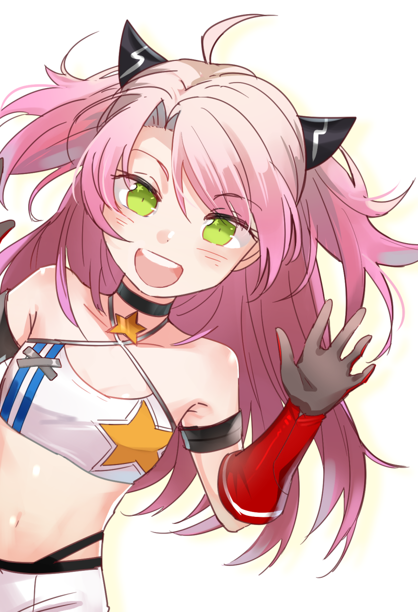 1girl, :d, ahoge, armband, azur_lane, bare_shoulders, black_choker, black_gloves