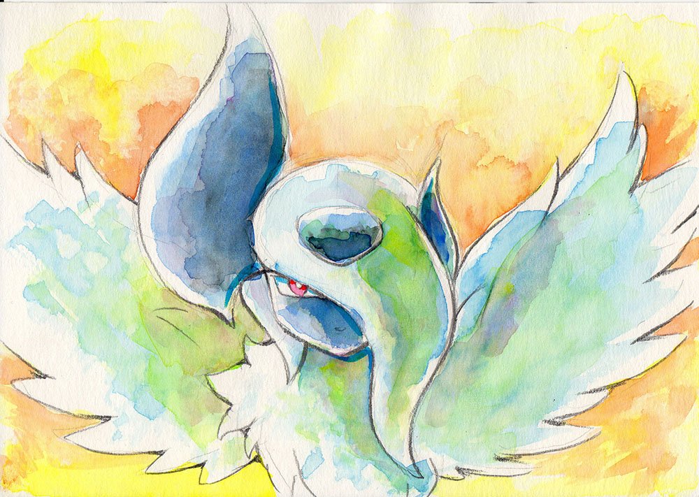 absol, hair_over_one_eye, horns, iwane_masaaki, long_hair, looking_at_viewer, mega_absol, mega_pokemon