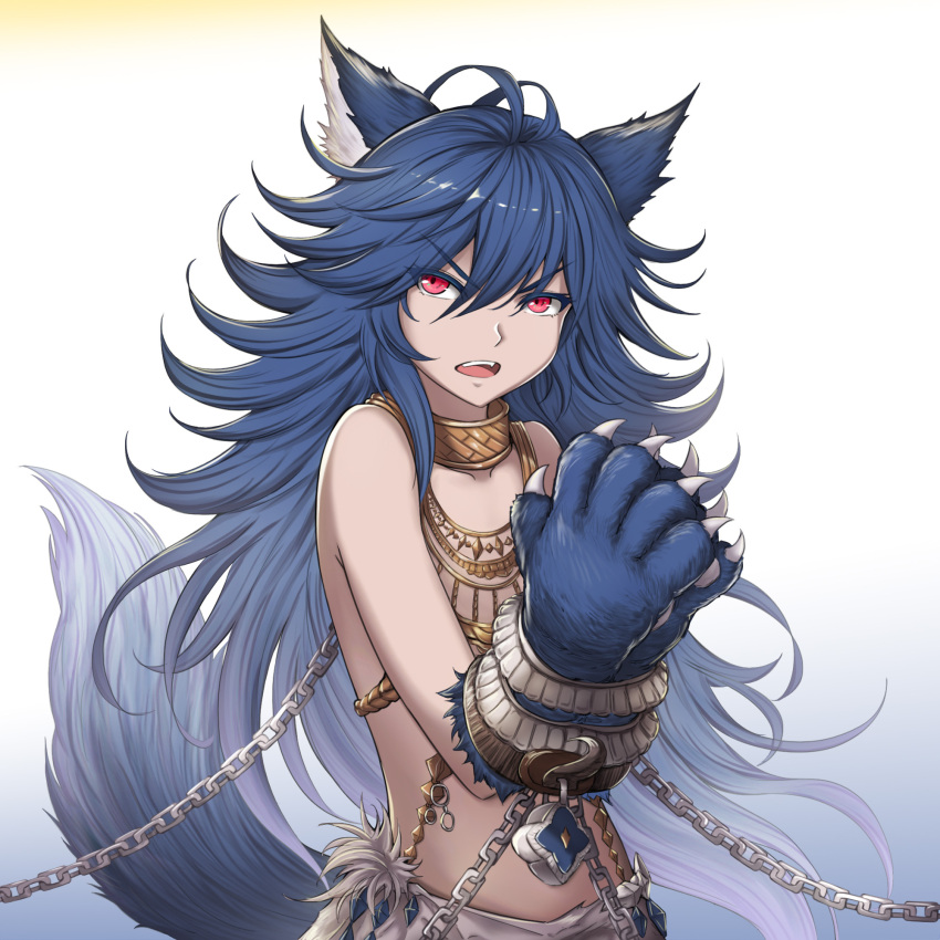 1girl, animal_ears, blue_hair, bound, bound_arms, chains, fenrir_(shingeki_no_bahamut), granblue_fantasy